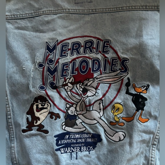 VINTAGE looney tunes Merrie Melodies denim vest Large - Picture 4 of 4